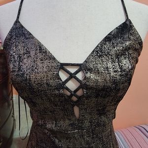 A gold mini dress